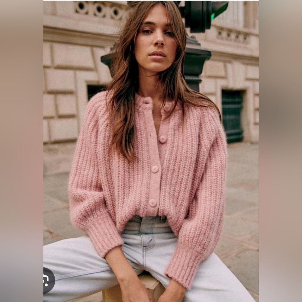 Like New Sezane Emile Cardigan In Mottled Pink, Small